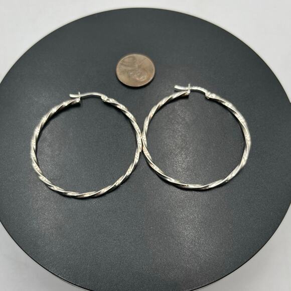 Sterling Silver 925 Twisted Rope Hoop Earrings 2" Diameter OSG Stamped 4.6g - Picture 2 of 8
